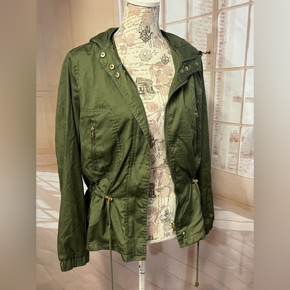 🛍️THERAPY Olive green cinch waist full zip jacket size L.‎ - Picture 10 of 13